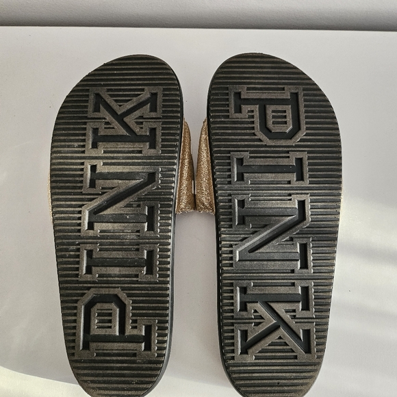 Pink Victoria's Secret Gold Glitter PINK Slides Size 9 - Picture 4 of 4